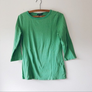 Lands End green striped tee‎ t-shirt 3/4 sleeve S